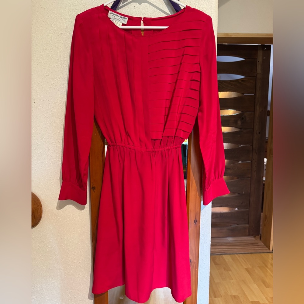 PIERRE CARDIN Vintage 100% silk A-Line Dress with Bishop Sleeves